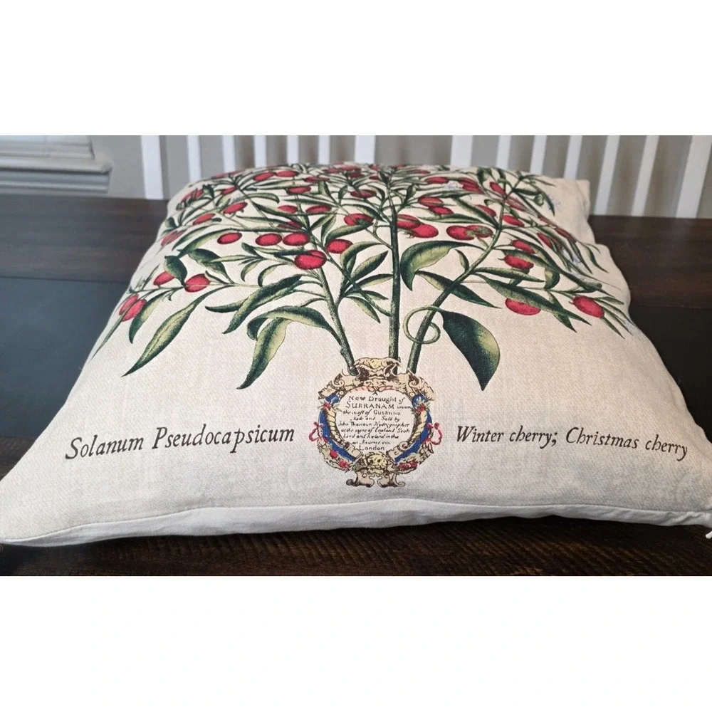 Pottery Barn Winter Cherry Christmas Pillow Insert & Cover Holiday Linen 20 x 20